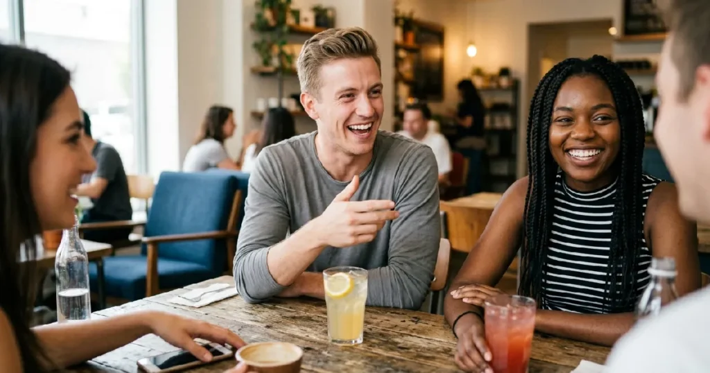 Young adults at cafe table