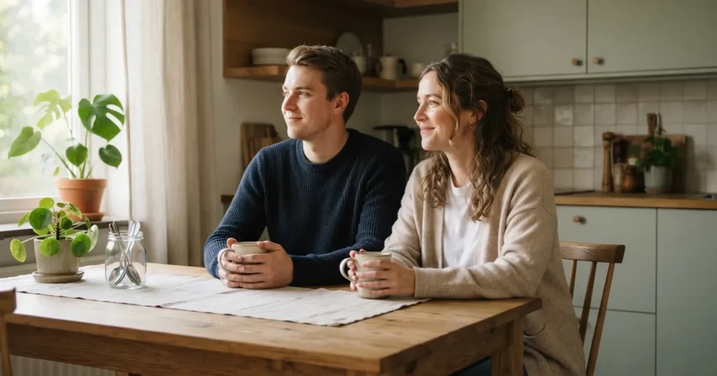 Couple sharing coffee at table
