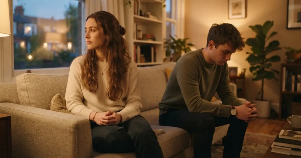 Couple sitting on sofa