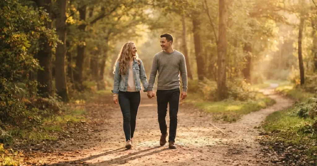 Couple walking on path