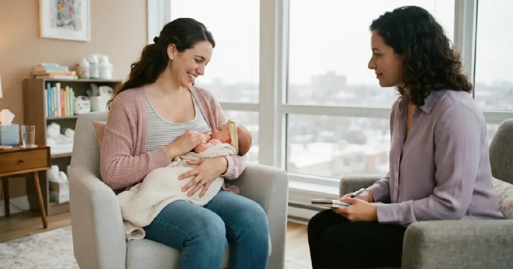 Mother breastfeeding newborn baby