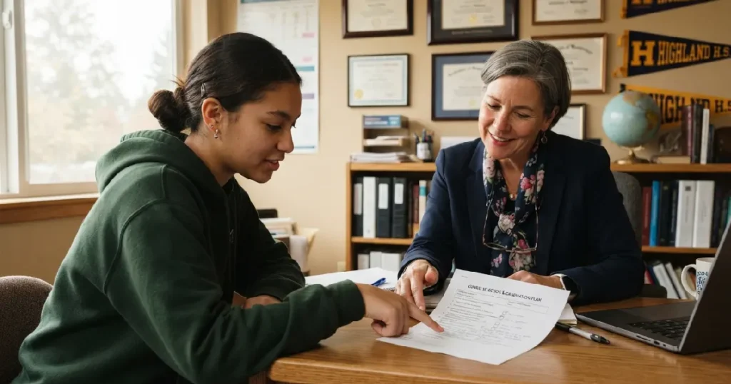 Student and counselor reviewing