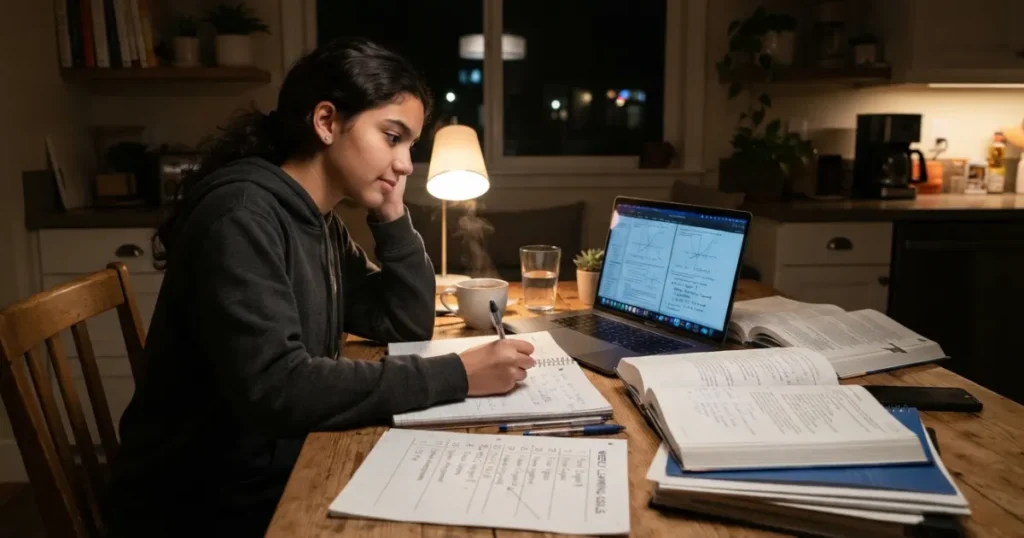 Student studying at table