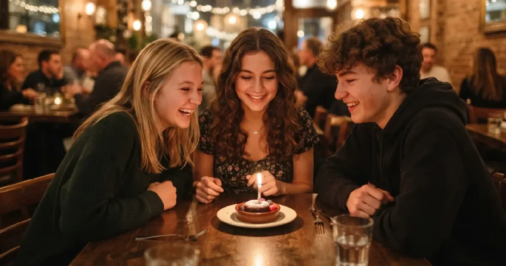 Teenagers celebrating with dessert