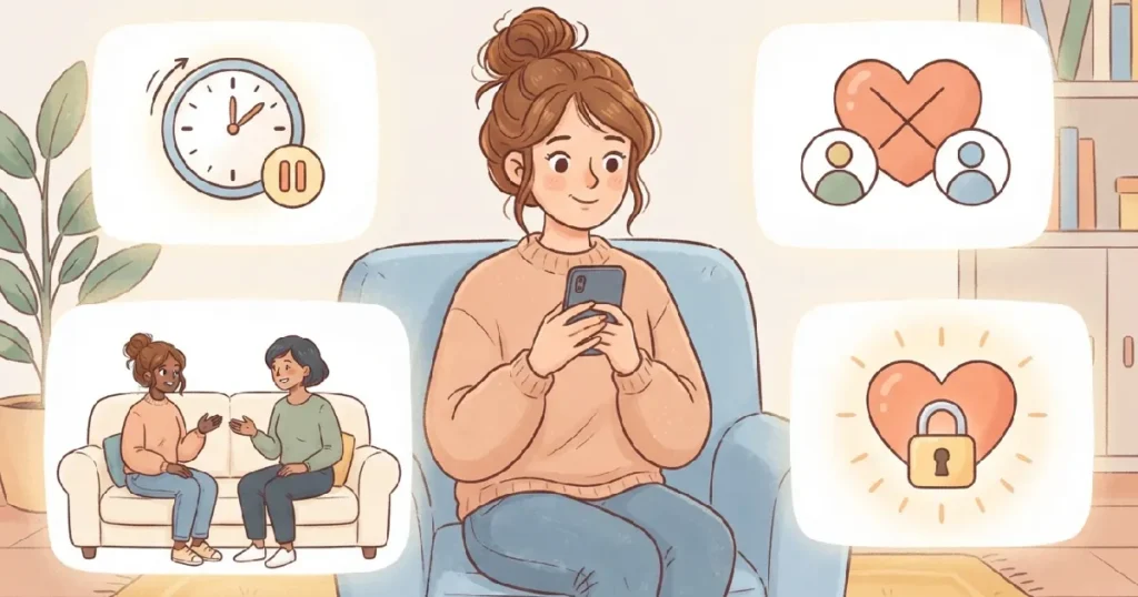 Woman pausing before posting