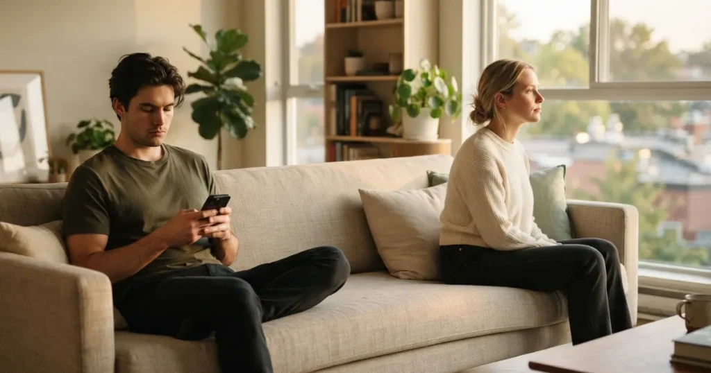 Young couple sitting on sofa