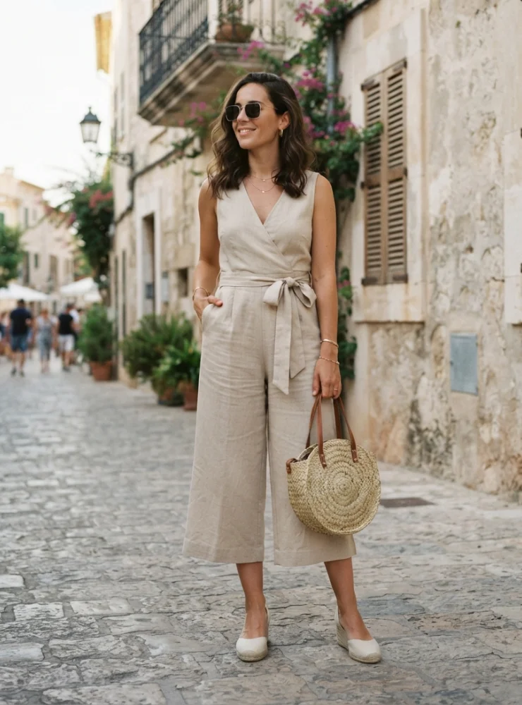 Monochromatic Linen Vest + Wide-Leg Trouser Set