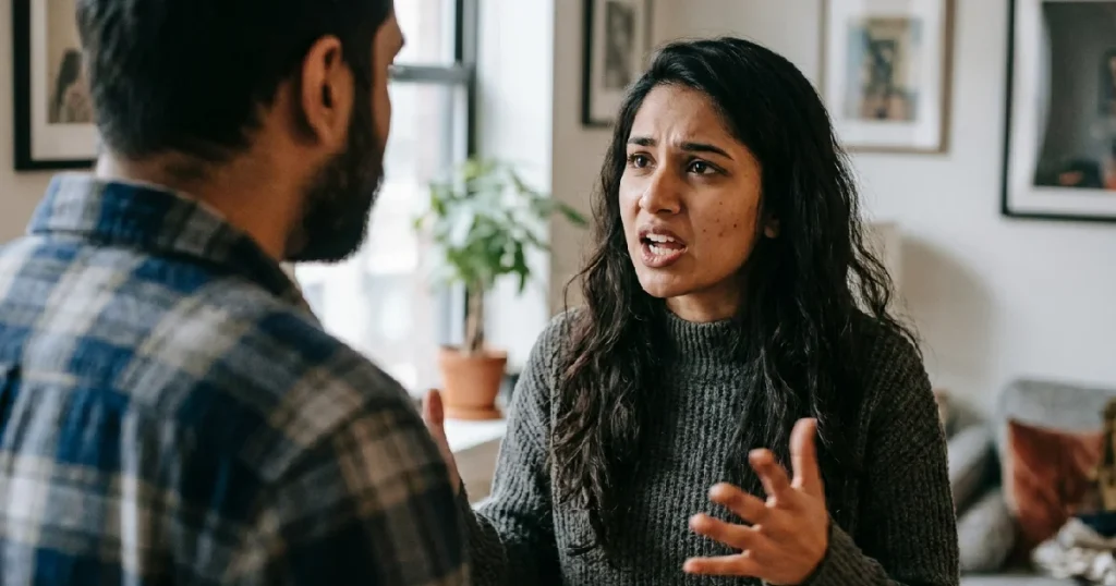 Woman arguing during heated with husband